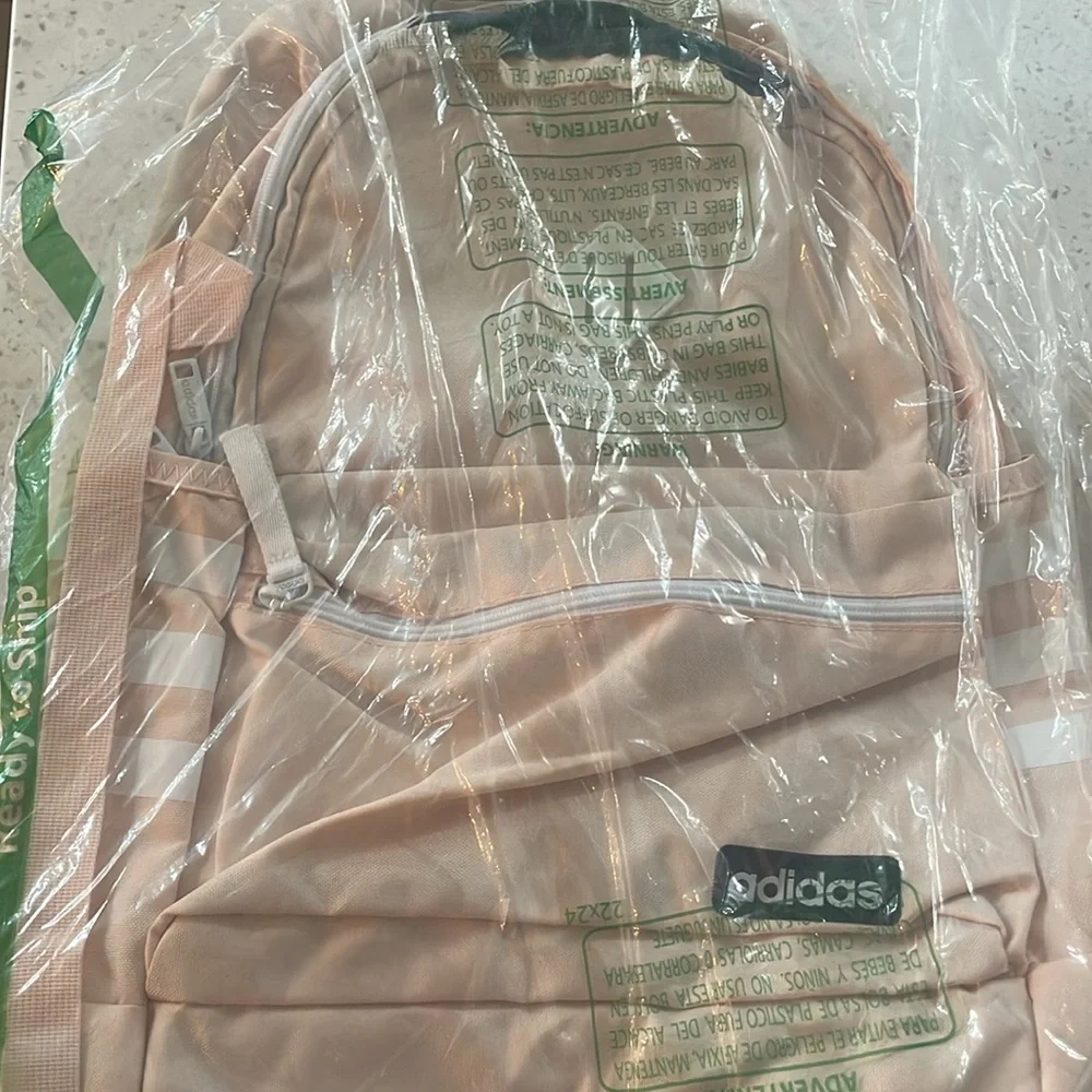 adidas Classic 3S Backpack, Pink Tint/White, One Size - light pink